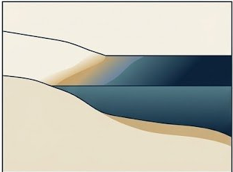 Illustration of a shoreline boundary representing where federal and state jurisdiction meet